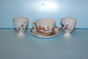  Two Hand Painted Saki Cups, English Transfer ware Cup/ Saucer