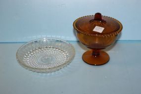  Amber Covered Candy Dish, Glass Bowl Glass bowl, 7"