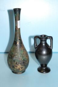  Painted Metal Vase, Small Ceramic Made in Israel Vase Metal vase, 8 1/2" h. ; Made in Israel vase, 5 1/2" h.