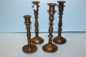  Four Brass Candlesticks 7" -9" h.