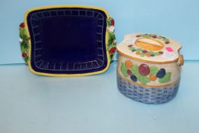  Made In Japan Covered Jar, Cobalt Blue Strawberry Plate 6" w. ; 9 1/2" w.