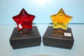  One Amber, One Red Rosenthal Crystal Star 3 1/2" w.