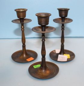  Three Brass Candlesticks 6" h.