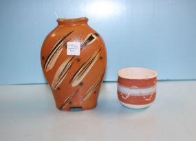  Indian Pattern Pot, Indian Design Vase Pot, 3 1/2" dia. ; vase, 8" h.