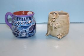  Brightly Colored Pottery Mug, Wortman Alligator Pottery Mug