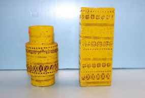  Two Yellow Pottery Vases 7, 8 1/2" h.