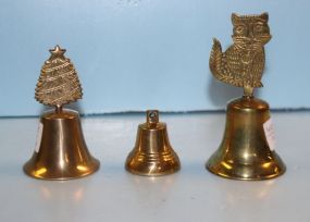  Three Small Brass Hand Bells 5" h.