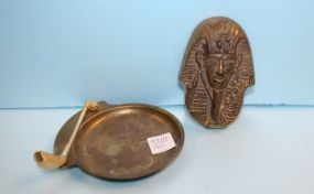  Brass Egyptian Paperweight, Brass Golfing Ashtray Paperweight, 4 1/2" h.