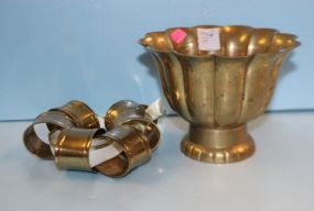  Six Brass Plated Napkin Rings, Small Brass Pot Pot, 6 1/2" dia.