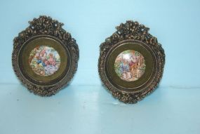  Pair of Vintage Porcelain and Brass Wall Plaques Pair of Vintage Porcelain and Brass Wall Plaques; 3 1/2" dia.