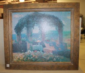  Oil on Canvas of Courtyard Scene 26"w., 23"h.