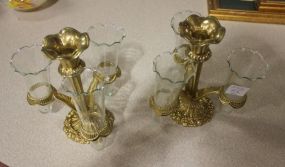  Pair of Brass and Glass Bud Vase 6"h., 6"dia.