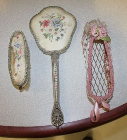  Vintage Brush, Mirror, and Wire/Lace Decorative Hanging Slipper Vintage Brush, Mirror, and Wire/Lace Decorative Hanging Slipper