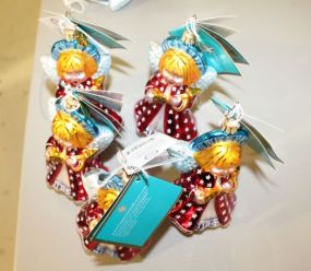  Radko Ornaments Five Christopher Radko Pi Beta Phi Ornaments; one with broken wing