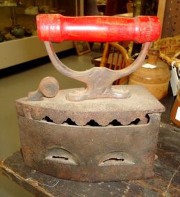  1800s Iron 1800s Iron with red wood handle 8 1/2" h.