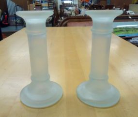  Frosted Glass Candle Holders Pair of frosted glass candles holders 6"h.