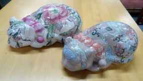  Oriental Art Cat Figurines Two Oriental Art Cat Figurines 9 1/4"L. x 3 1/2"h.