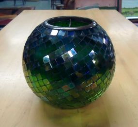  Green Round Glass Candle Holder Green round glass candle holder 6"h.