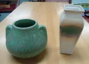  Two Pottery Vases Two pottery vases, green vase 4 3/4"h. & white vase 7"h.