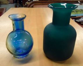  Two Glass Vases Two glass vases, blue vase 5 3/4"h. & blue frosted vase 7"h.