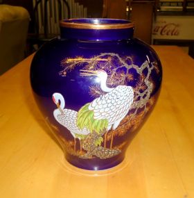  Blue & Gold Vase w/ Birds Blue & Gold Vase w/Birds 7 1/4"h.