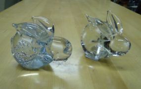  Two Clear Glass Rabbits Two clear glass rabbits 3 1/2" h.
