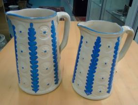  Two Blue and White Pitchers Two blue and white pitchers 8"h. & 7"h.