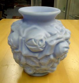  Blue Pottery Vase Blue pottery vase w/roses 6"h.