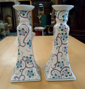 Vintage Oriental Candle Holders Vintage Oriental Candle Holders Porcelain with floral designs 8 1/4"