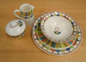  Taffetas by Gien China Set Taffetas by Gien China creamer, sugar bowl with lid, dinner plate, dessert plate, and coupe cereal bowl