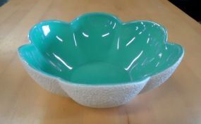  Royal Haeger Bowl Art deco style Royal Haeger bowl, teal and white 8"