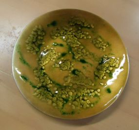  Bovano of Cheshire Enamel Plate Bovano of Cheshire enamel plate, gold and green 8"