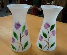  White Vases with Purple Flowers White vases with purple flowers 6"