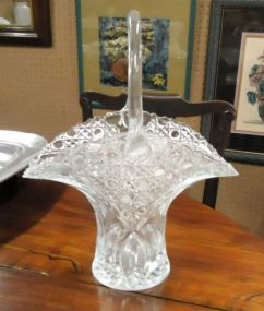  Pressed Glass Basket Pressed Glass Basket, 12 1/2"h.