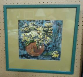  Daisy Picture Daisy picture w/ blue frame, signed, 18"h. x 18 1/2"w.