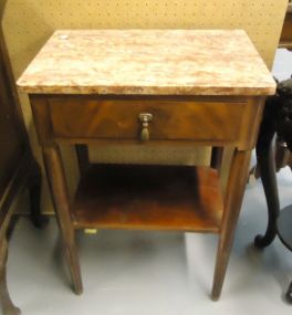  Marbletop Satin Wood Bedside Table Marbletop Satin Wood Bedside Table; 29 1/2"h. x 19 1/2"w. x13 1/2"d.