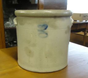  Two Handled Beige Crock Two handled beige crock with blue mark 10 3/4"h.
