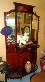  Mahogany Inlaid Hall Tree Mahogany Inlaid Hall Tree with Beveled Mirrors and Umbrella Holders; 81"h. x 44"w. x 11 1/4"d.