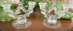  Pair of Glass Candle Holders Pair of glass candle holders, 6 1/2"h.