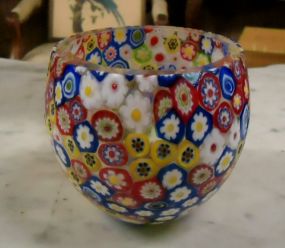  Multicolored Flower Art Glass Bowl Multicolored flower art glass bowl, 3 3/4"h.