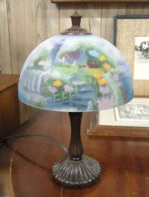  Small Lamp with Painted Glass Shade Small lamp w/painted glass shade, 12 1/2"h.