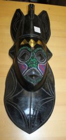  Wood Carved Ghana Tribal Mask Wood Carved Ghana Tribal Mask, colorful beading on front; 19' h., 6" w.