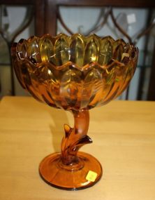  Amber Tone Floral Design Compote Amber Tone Floral Design Compote; 7 1/2" h., 6" w.