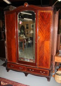  Mahogany Three Door English Armoire Banded Mahogany Three Door English Armoire with Beveled Glass Center Door; 60" w., 88" h.