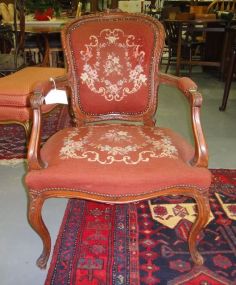  Rose Color Needlepoint French Arm Chair Rose Color Needlepoint French Arm Chair; 35" h.