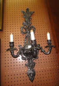  Metal Three Arm Wall Sconce Metal Three Arm Wall Sconce; 29" h.