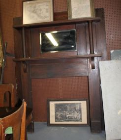  Oak Columned Mantel with Bevel Glass Mirror Oak Columned Mantel with Bevel Glass Mirror; 76 1/2" h., 59 1/2" w.