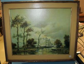  Decorative Artists, Inc. "Evening In The Lowlands" Oil Painting, signed Herbe Decorative Artists, Inc. "Evening In The Lowlands" Oil Painting, signed Herbe; 36 1/2" w., 29 1/2" h.