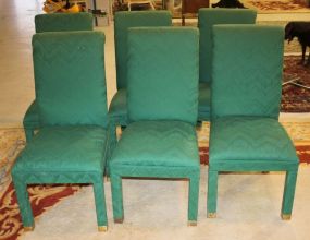  6 Green High Back Dining Chairs 41"H.