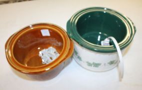  Green Crock Pot, Brown Ceramic Crock Pot Liner 8"dia.